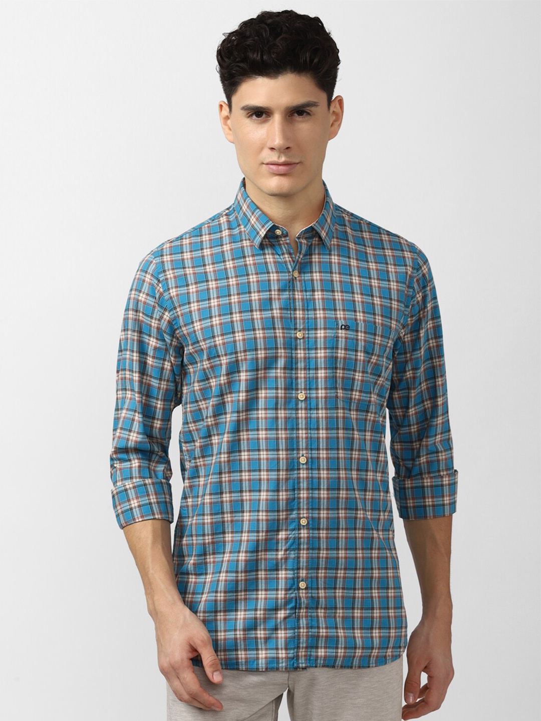 

Peter England Casuals Men Blue Slim Fit Tartan Checks Checked Casual Shirt