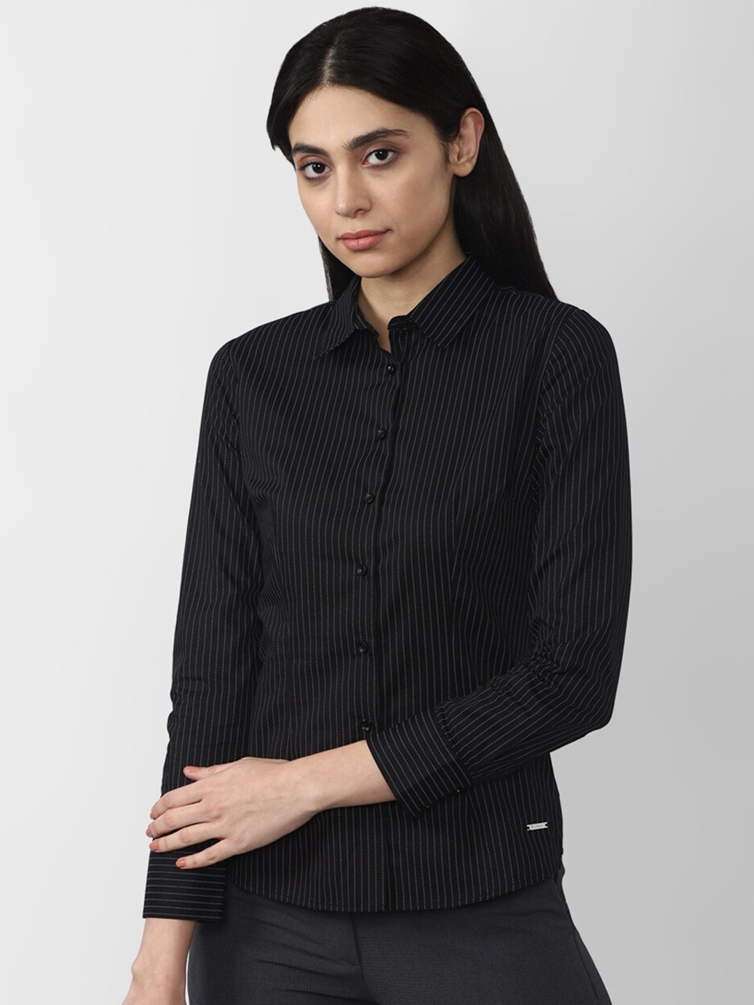 

Van Heusen Woman Women Black Striped Casual Shirt