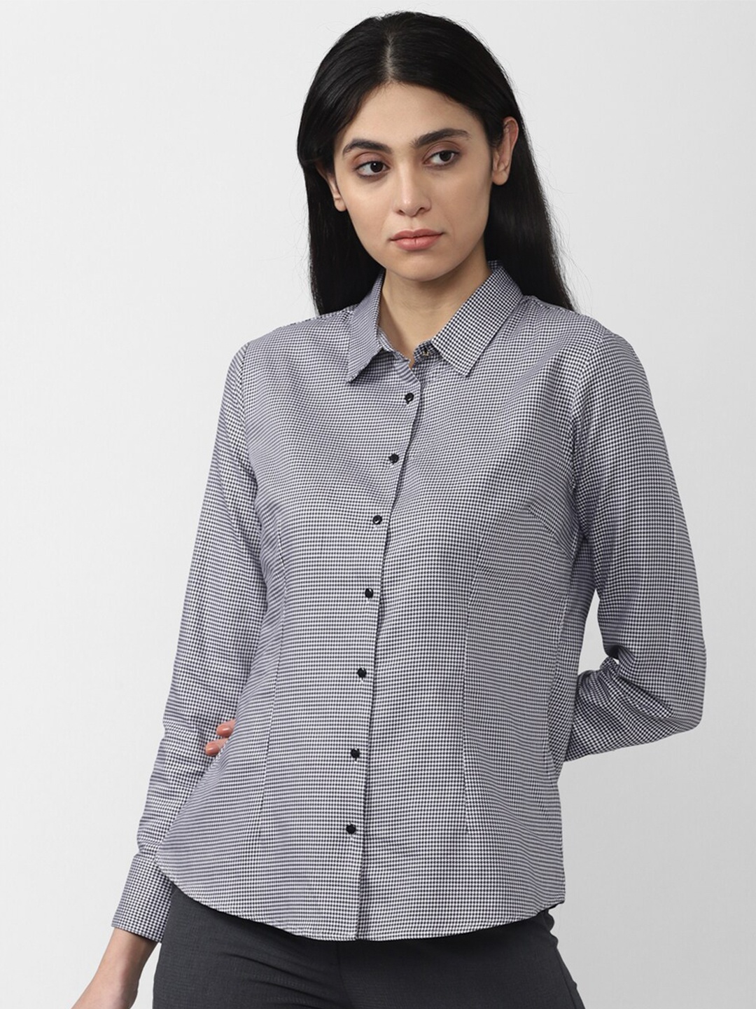 

Van Heusen Woman Checked Formal Shirt, Grey