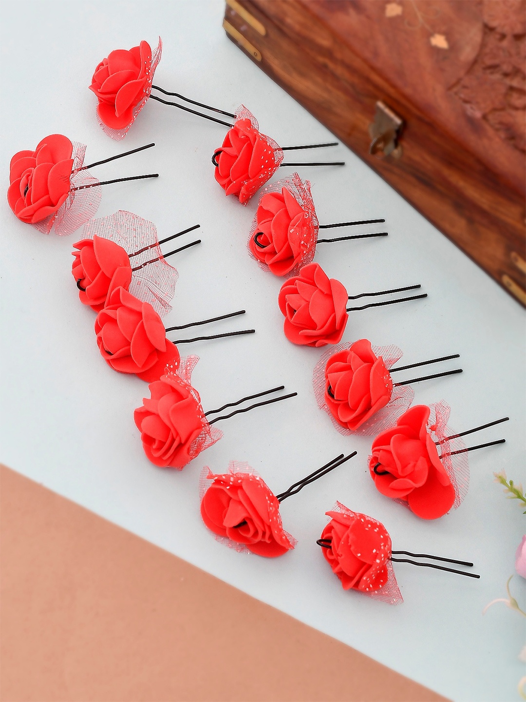 

Silvermerc Designs Women Embellished U Pins, Red