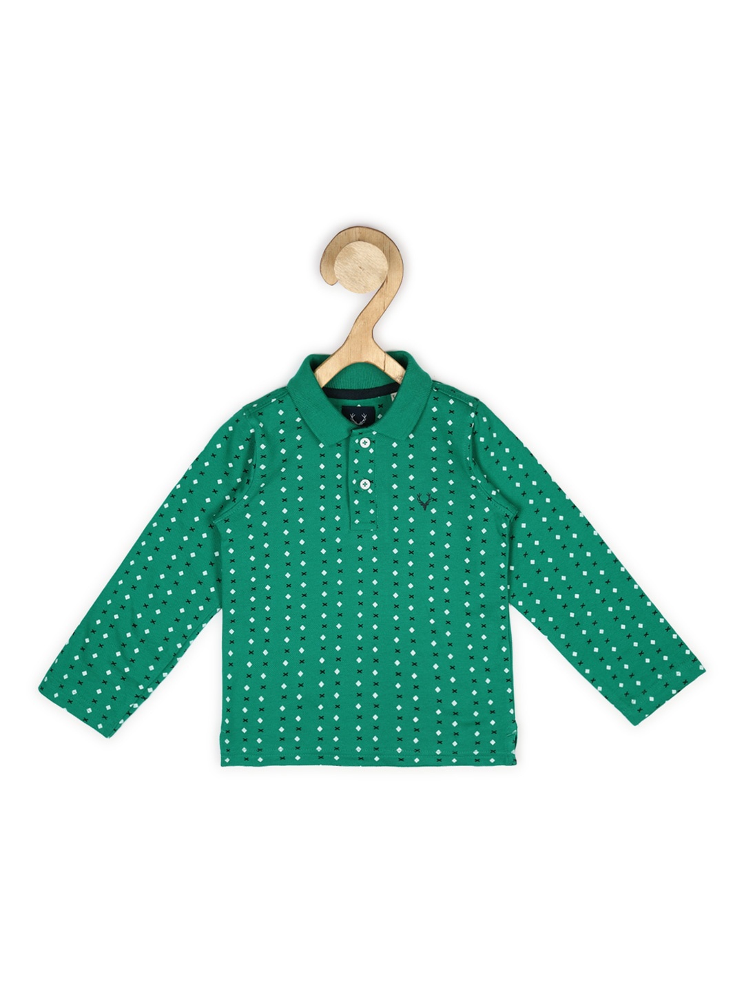 

Allen Solly Junior Boys Green Printed Pure Cotton Polo Collar T-shirt