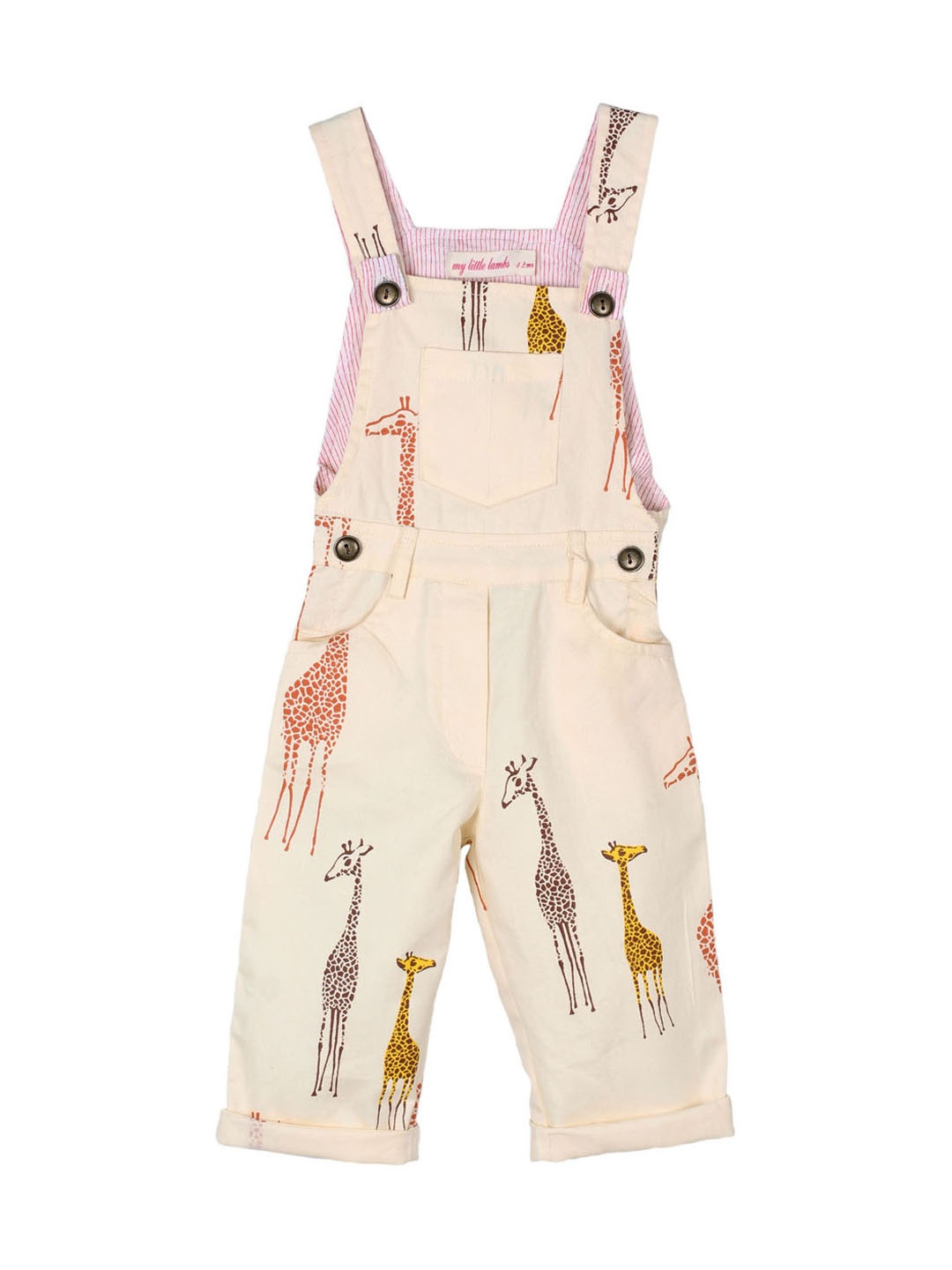 

My Little Lambs Unisex Beige Printed Dungarees