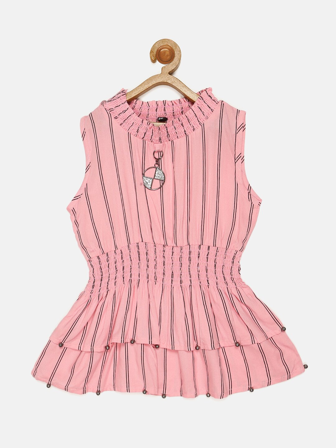 

V2 Value & Variety Girls Pink & Black Striped Cinched Waist Top