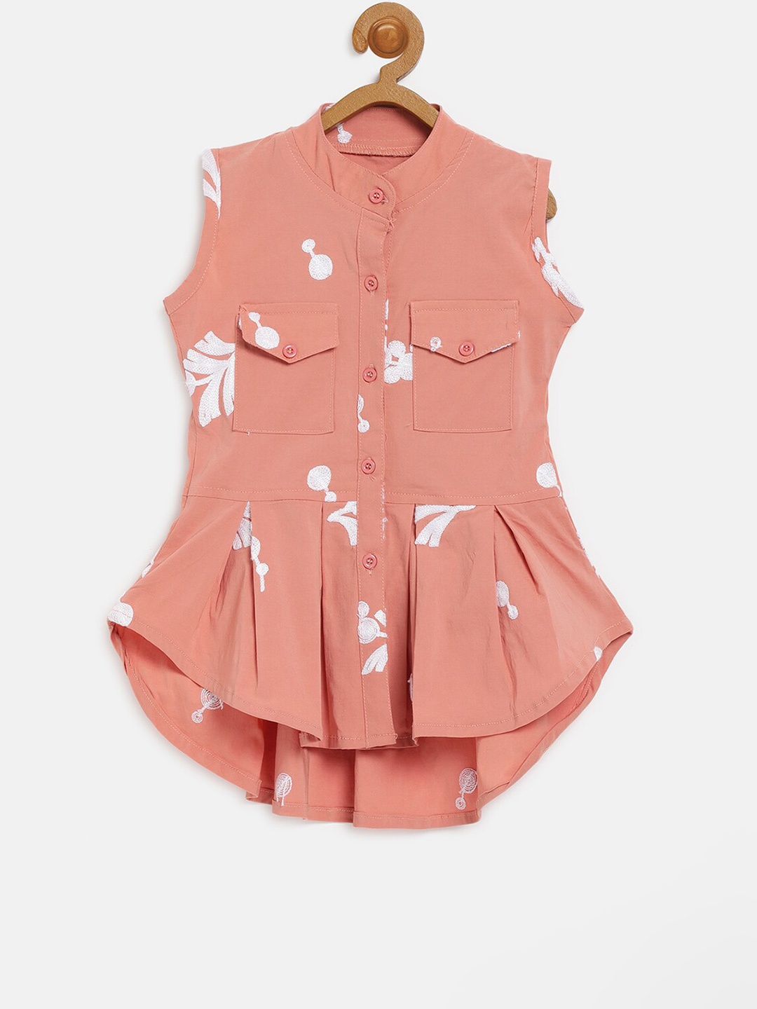 

V2 Value & Variety Girls Peach-Coloured & White Printed Top