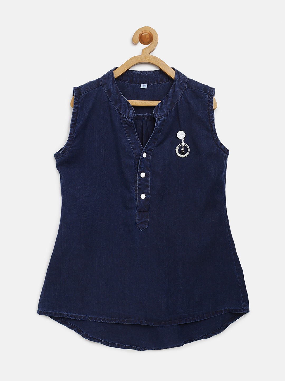 

V2 Value & Variety Girls Navy Blue Mandarin Collar Denim Top