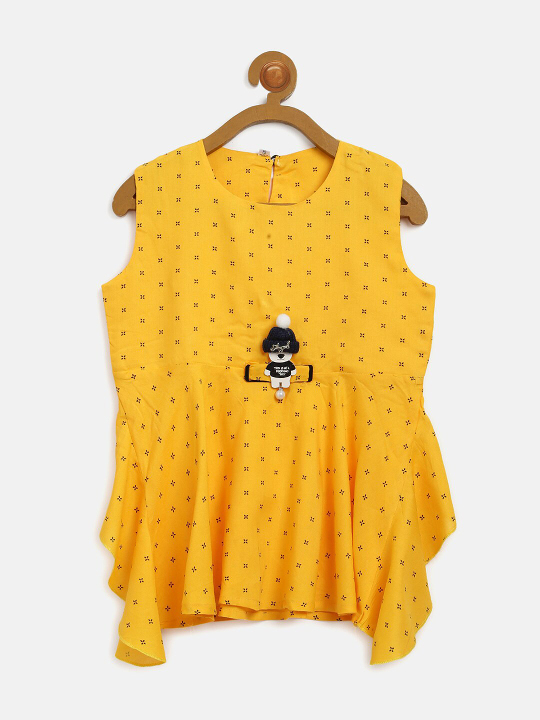 

V2 Value & Variety Girls Yellow & Black Geometric Print High-Low Top