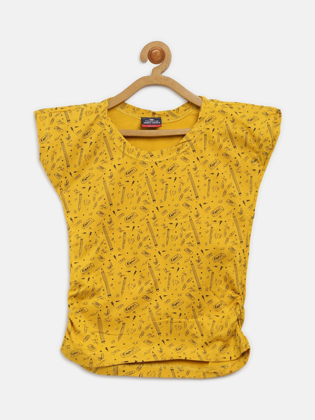 

V2 Value & Variety Mustard Yellow Printed Pure Cotton Extended Sleeves Top