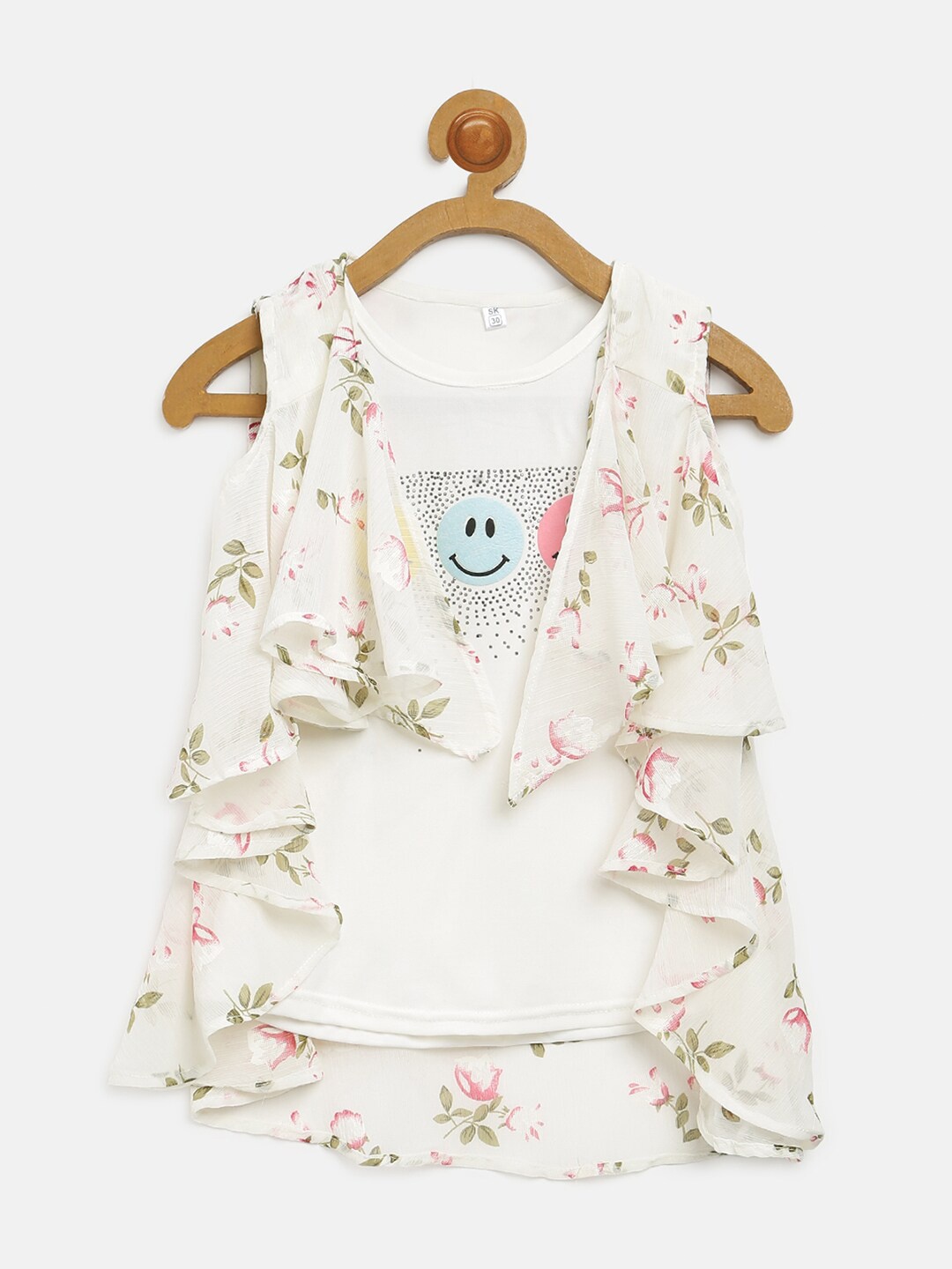

V2 Value & Variety Cream-Coloured Floral Print Chiffon Top