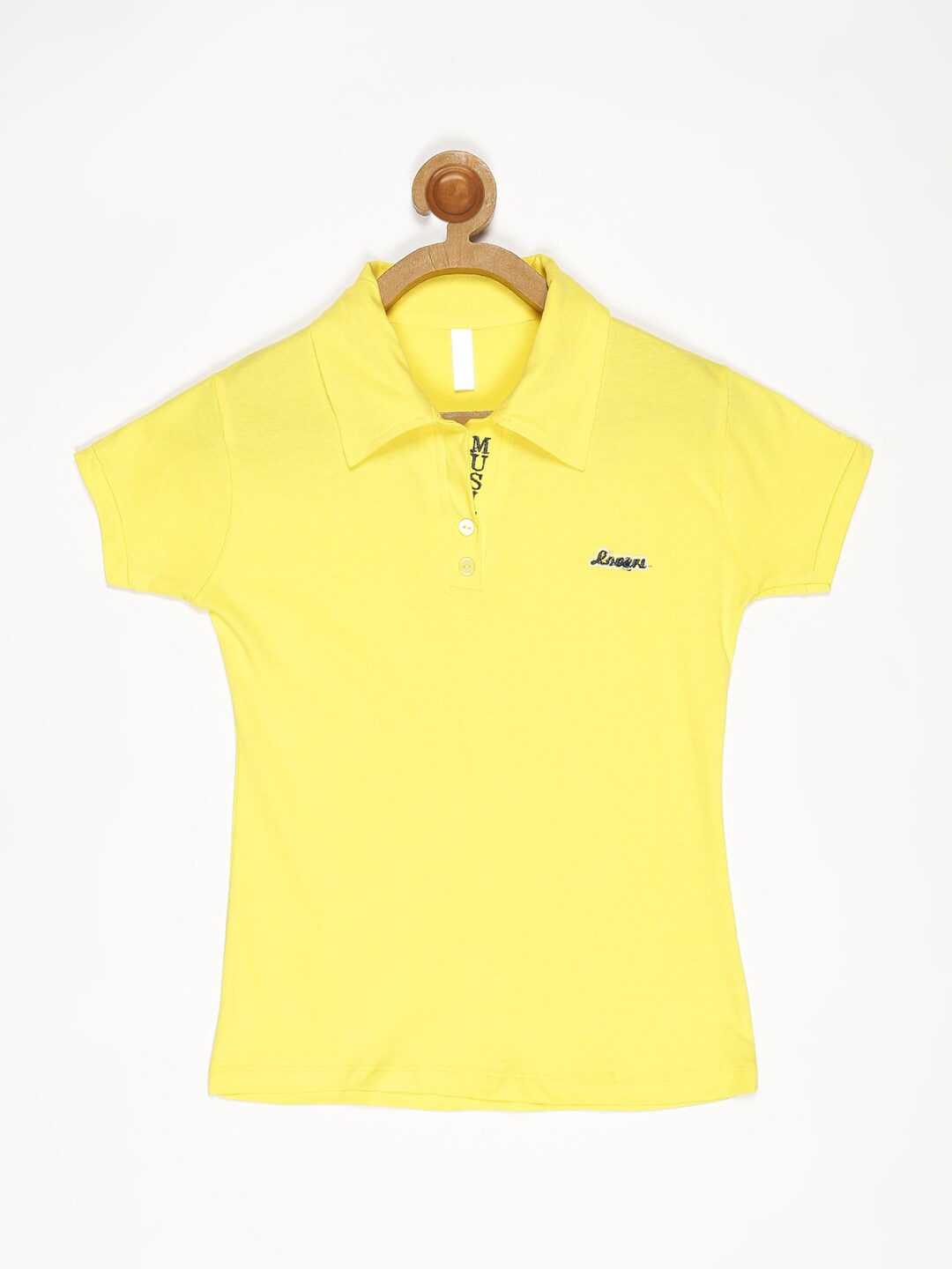 

V2 Value & Variety Yellow Solid Shirt collar Pure Cotton Top