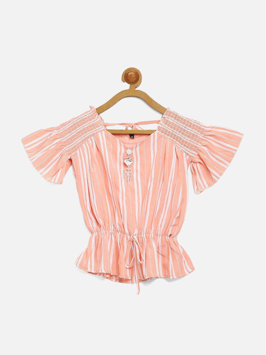 

V2 Value & Variety Beige Striped Crepe Cinched Waist Top