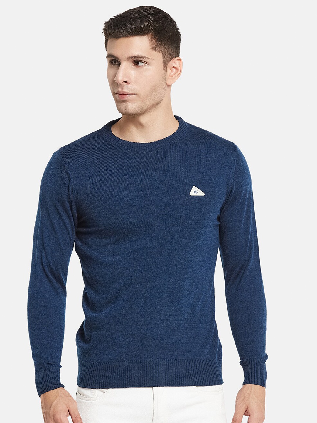 

Monte Carlo Men Navy Blue Solid Round Neck Pullover