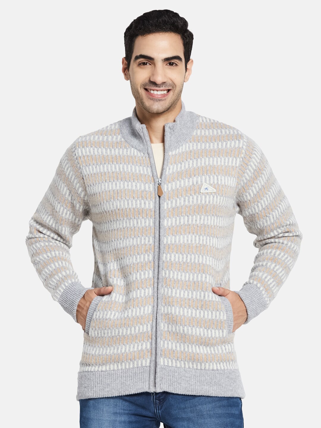 

Monte Carlo Men Grey & White Striped Wool Cardigan