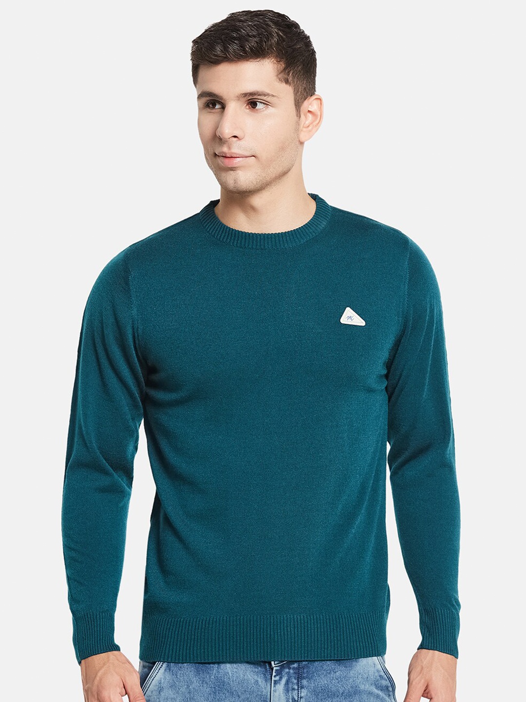 

Monte Carlo Men Green Solid Round Neck Pullover