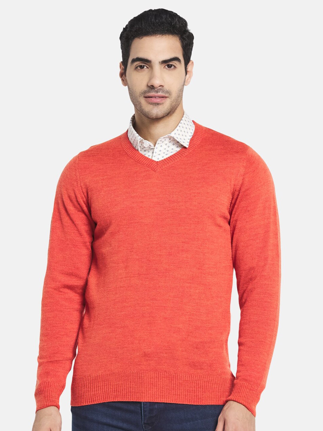 

Monte Carlo Men Orange Solid V-Neck Pullover