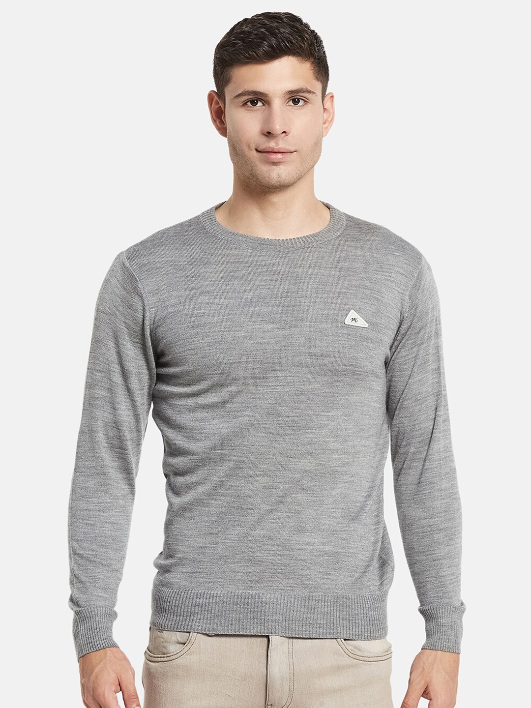 

Monte Carlo Men Grey Solid Round Neck Pullover