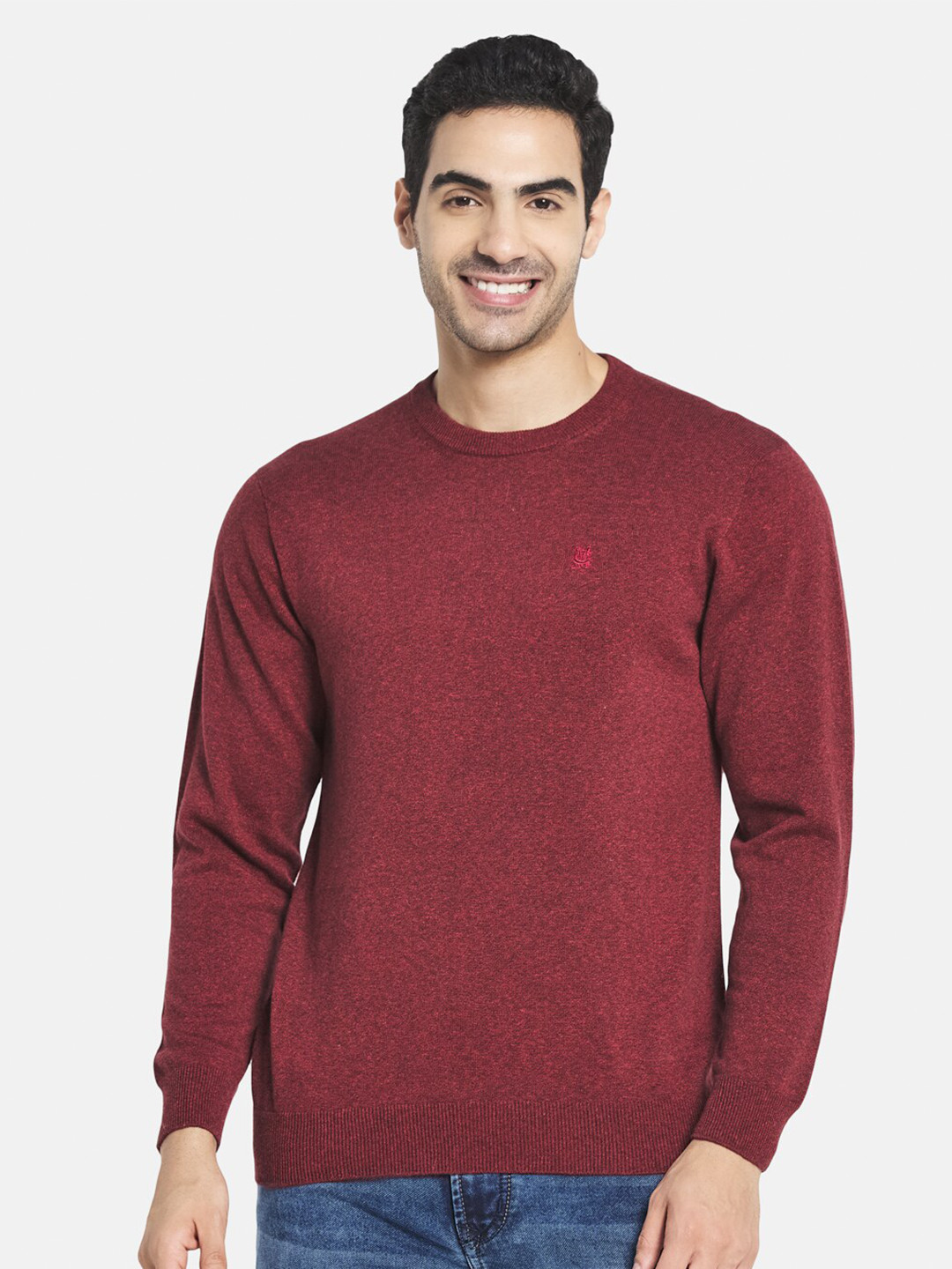 

Monte Carlo Men Red Solid Round Neck Cotton Pullover