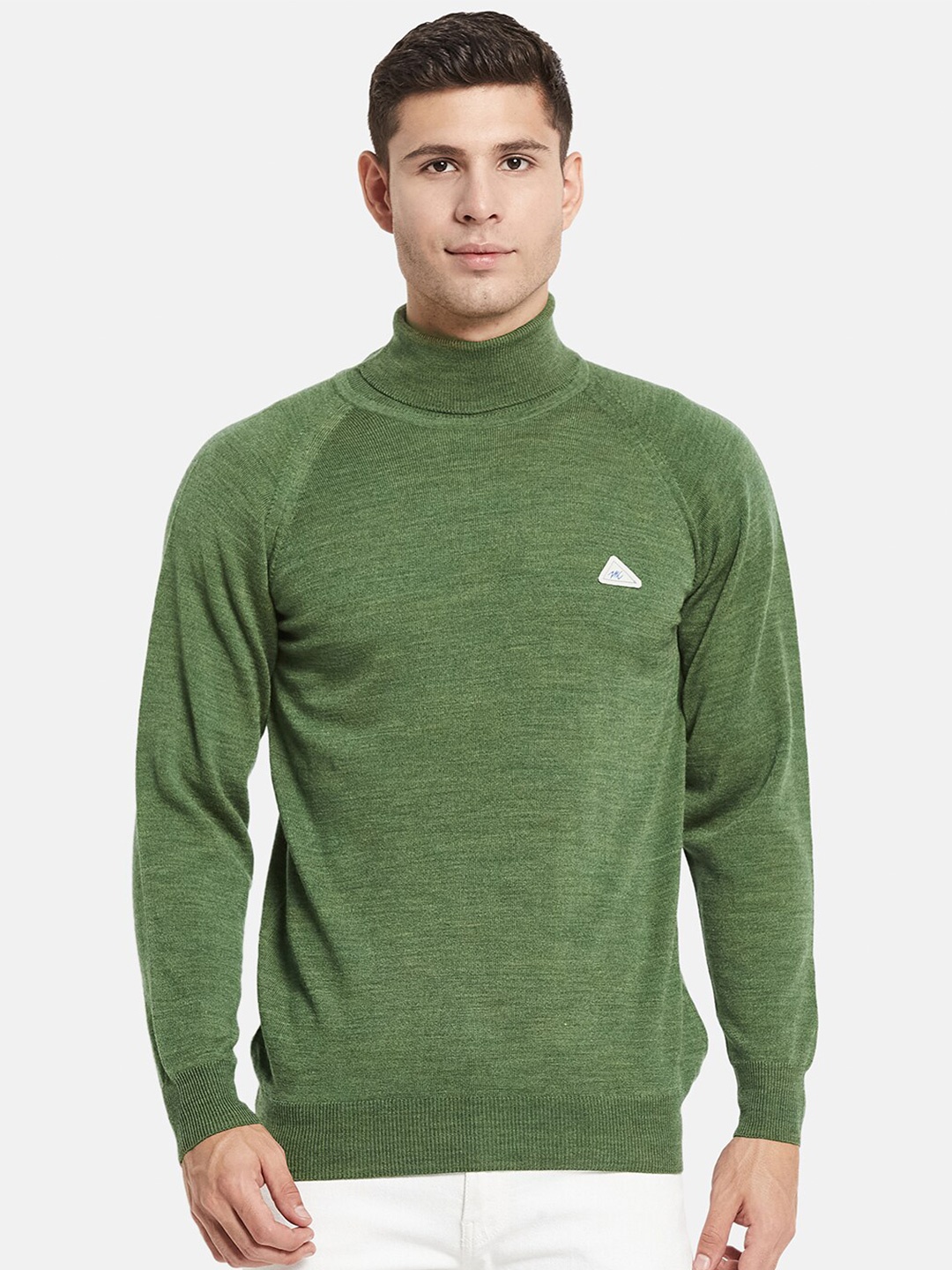 

Monte Carlo Men Olive Green Solid Turtle Neck Pullover