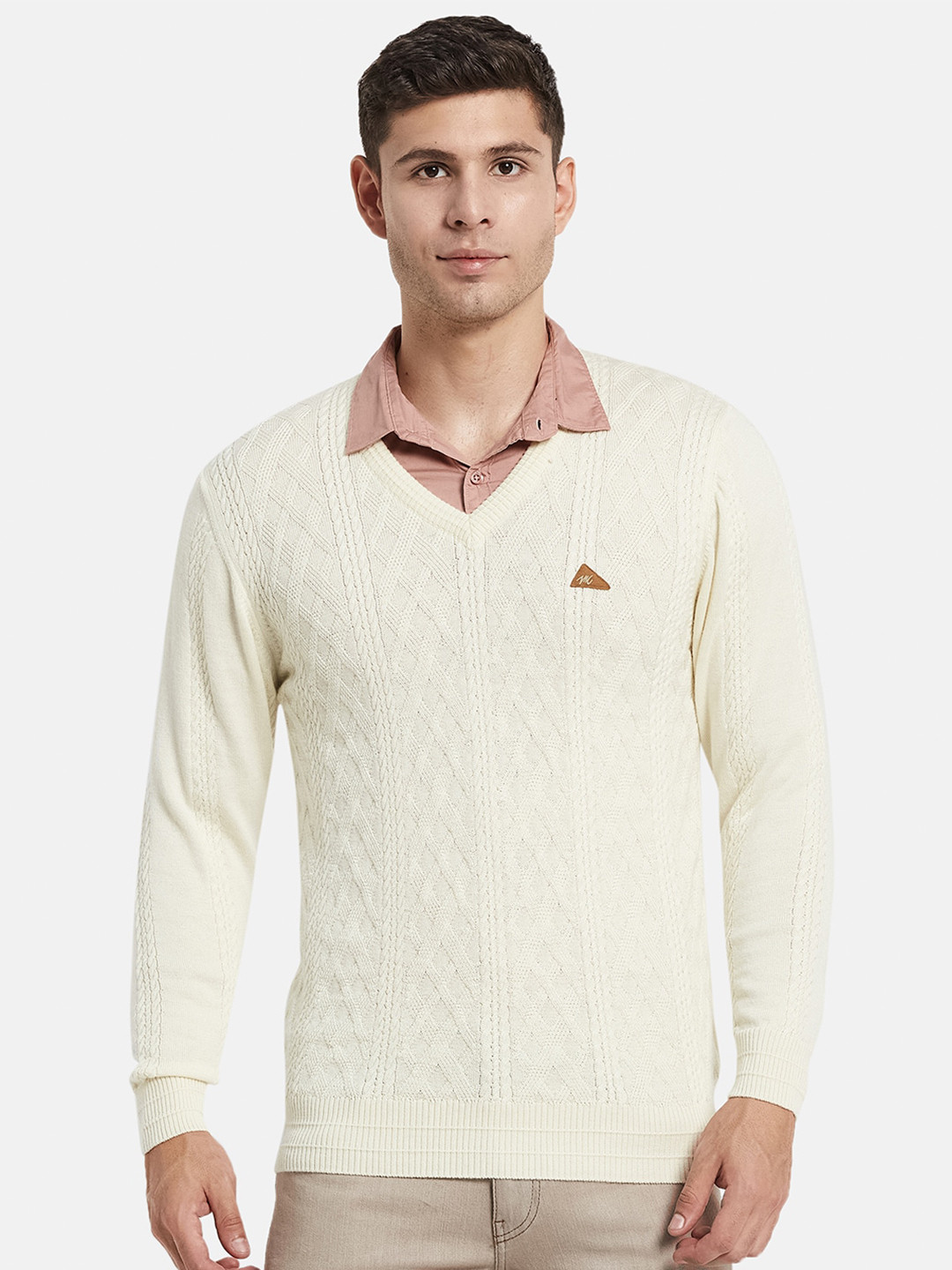 

Monte Carlo Men Off White Cable Knit Pure Wool Pullover