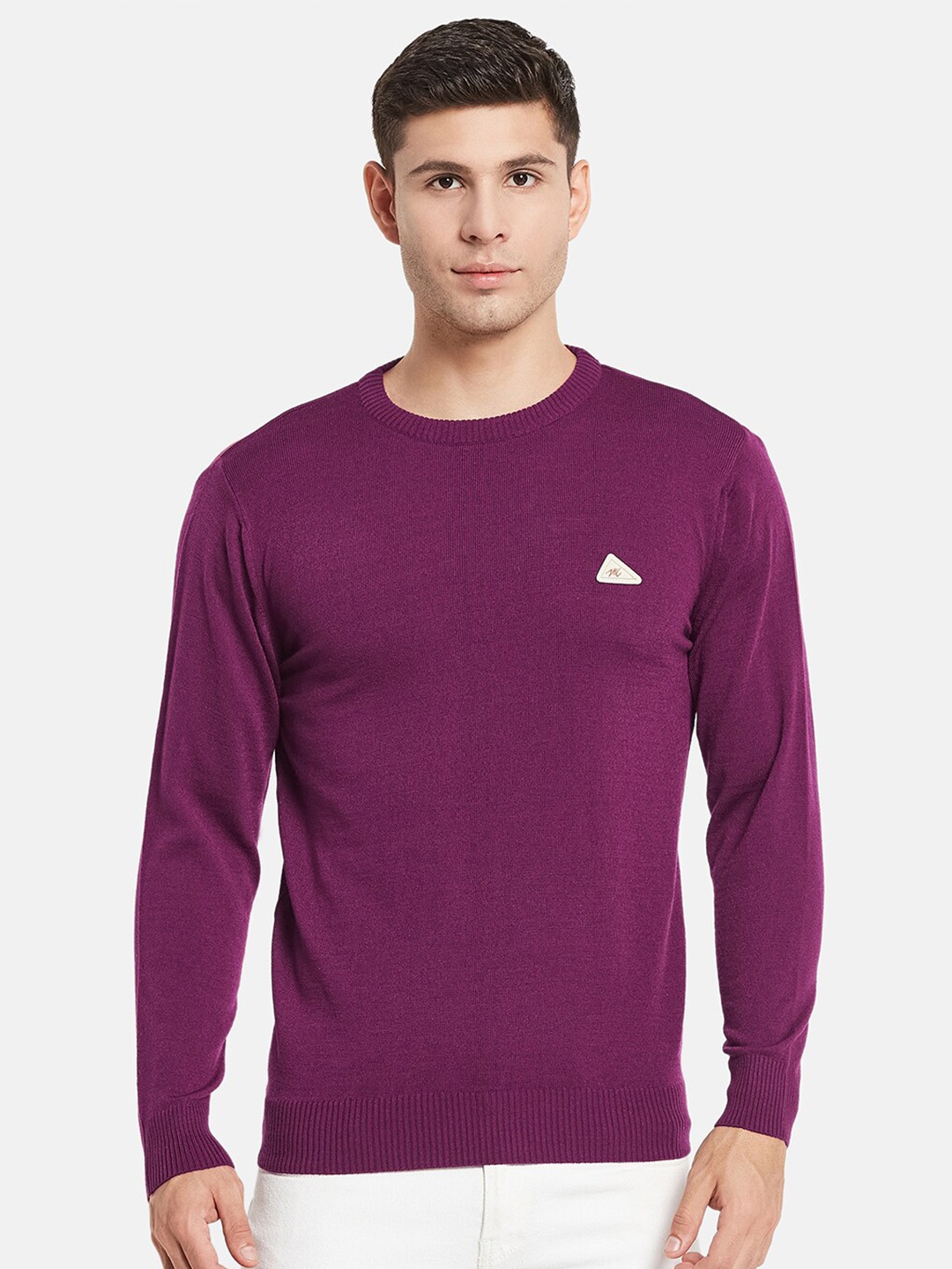 

Monte Carlo Men Purple Solid Round Neck Pullover