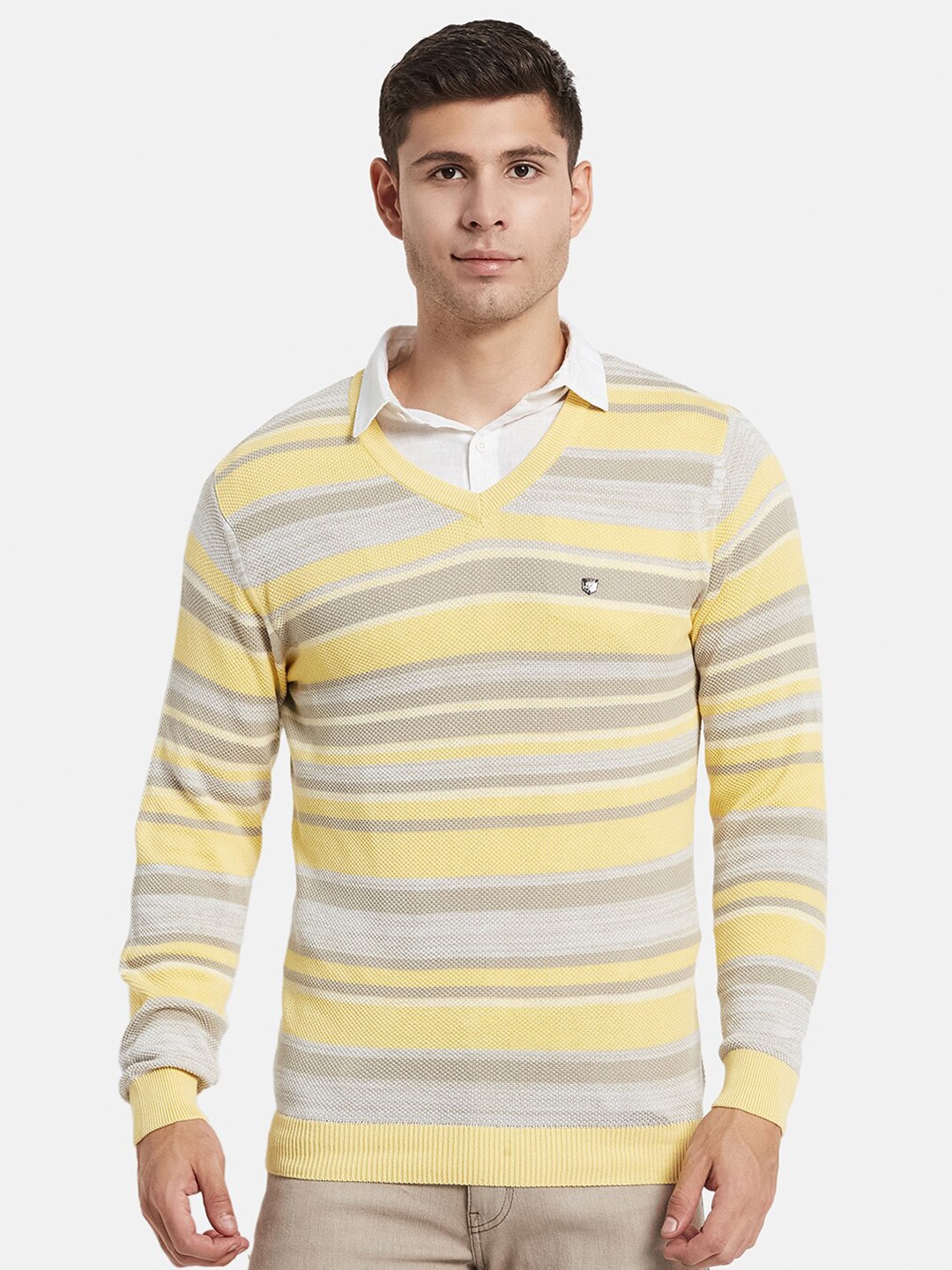 

Monte Carlo Men Yellow & White Striped Pullover