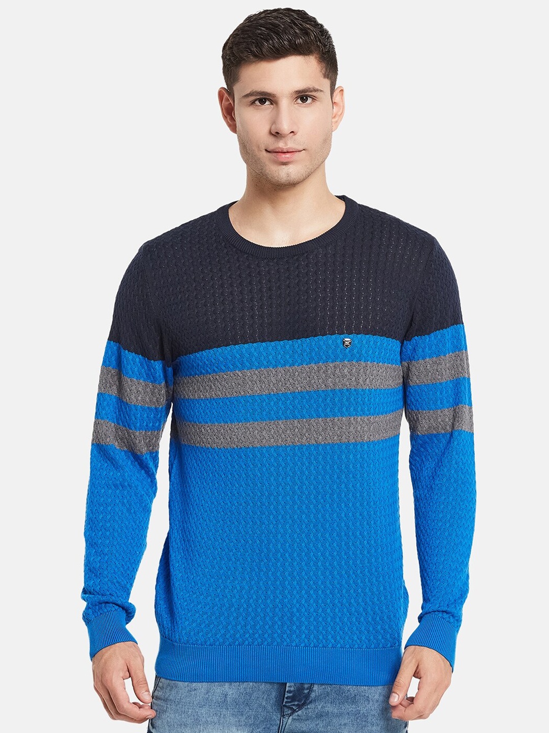 

Monte Carlo Men Blue & Grey Colourblocked Pullover