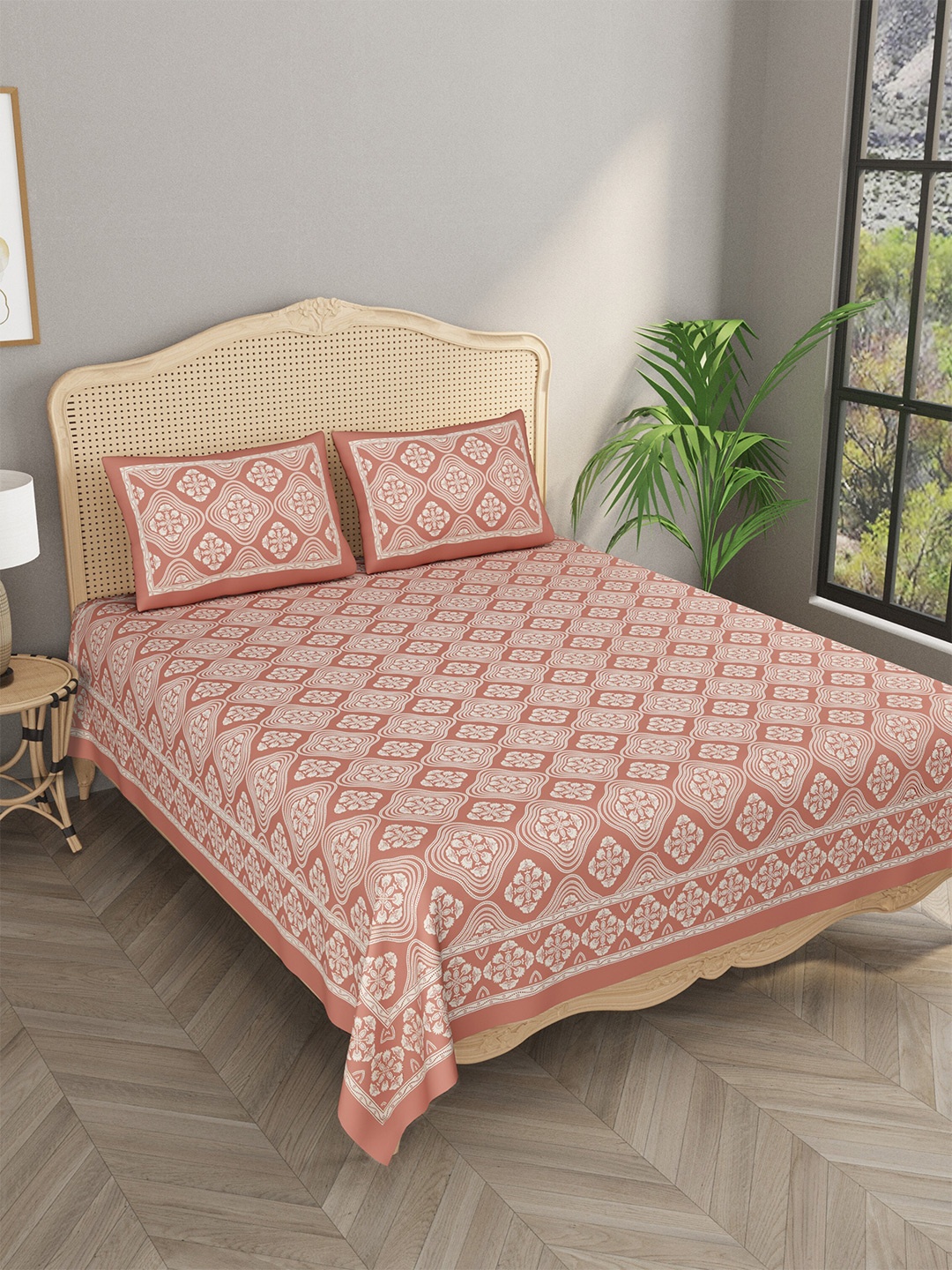 

Gulaab Jaipur Maroon & Off White Ethnic Motifs 400 TC King Bedsheet with 2 Pillow Covers