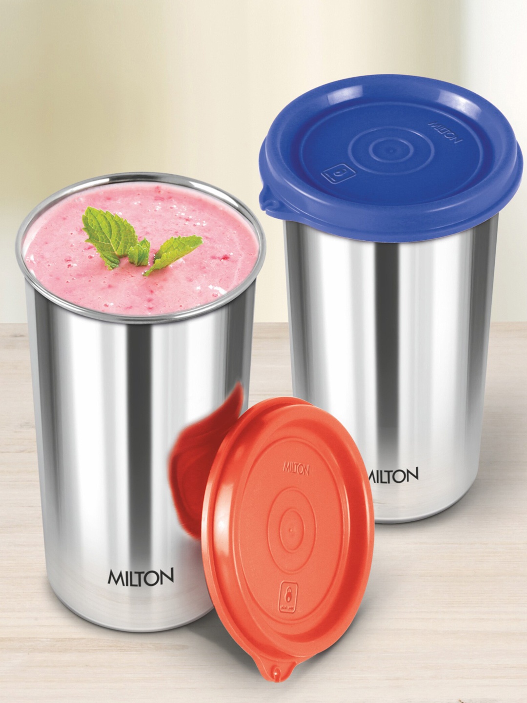 

Milton Set Of 2 Assorted Stainless Steel Tumbler 400 with Lid 415 ml Each