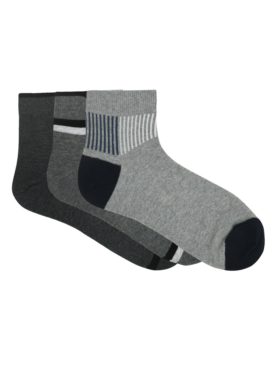 

Mast & Harbour Men Pack Of 3 Patterned Cotton Ankle-Length Socks, Grey