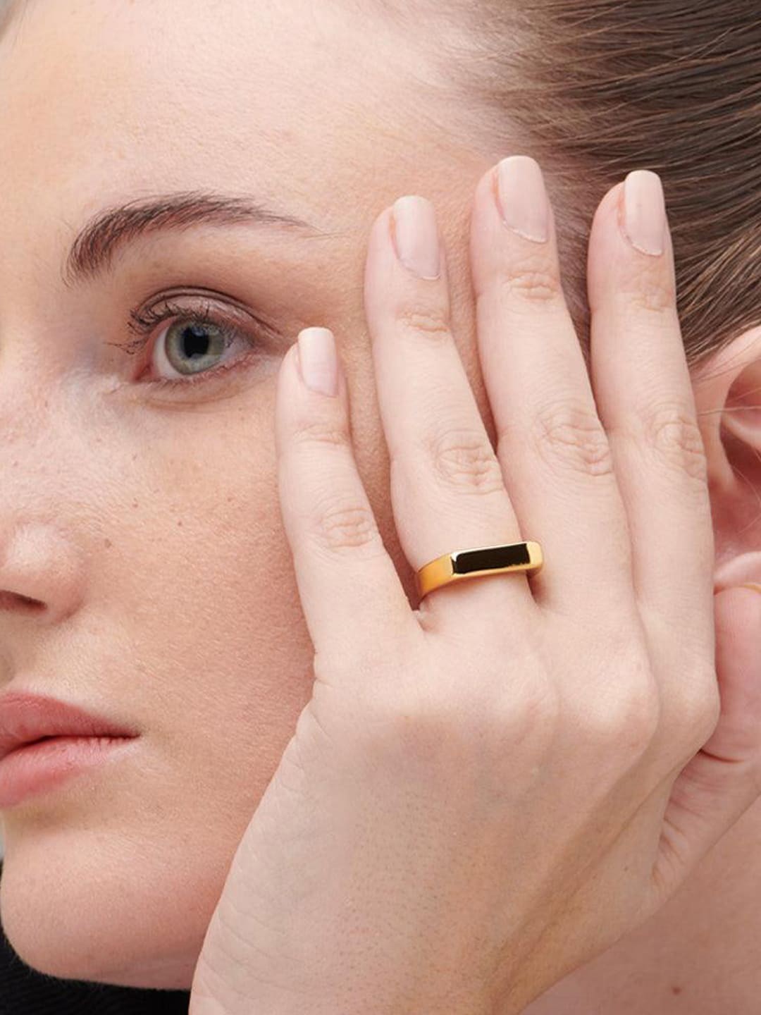 

PALMONAS 18K Gold-Plated Black Finger Ring