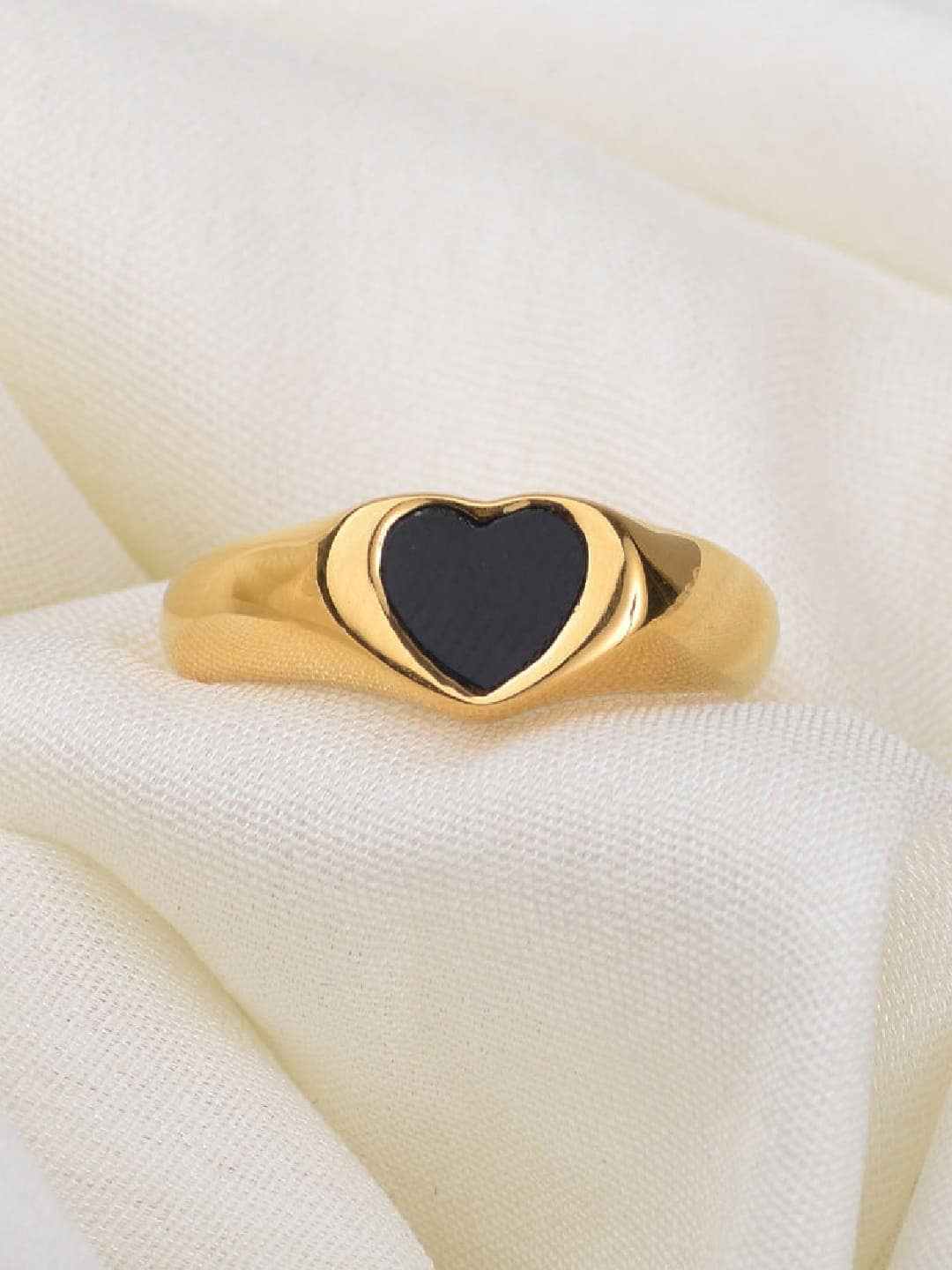 

PALMONAS 18K Gold-Plated Black Heart Ring Finger Ring