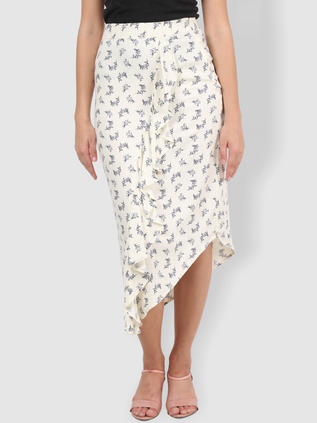 

The Label Bar Women White Printed Ruffled Skirt
