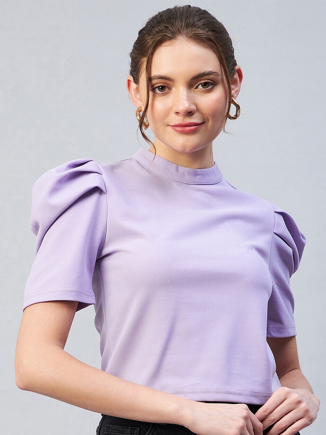 

Marie Claire Lavender Blouson Solid Crop Top