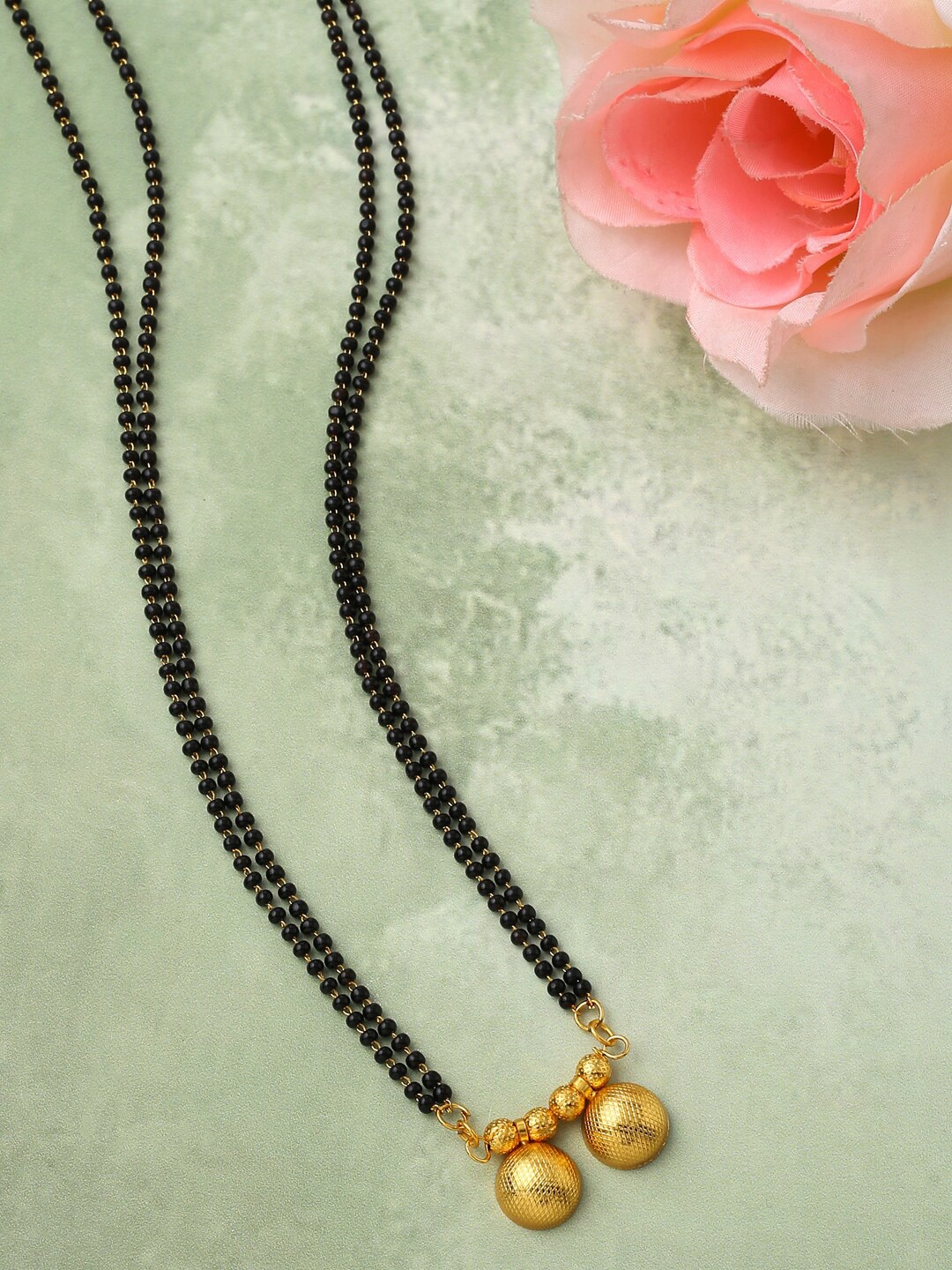 

VIRAASI Gold-Plated & Black Beaded Mangalsutra