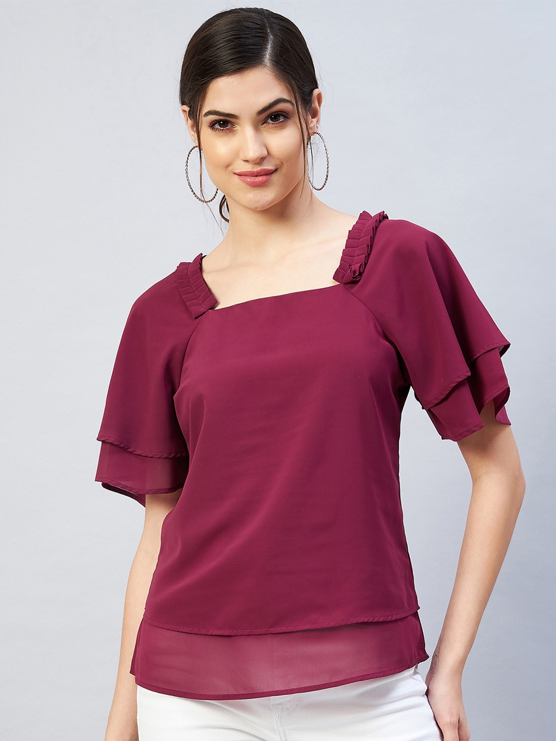 

RARE Maroon Solid Georgette Top