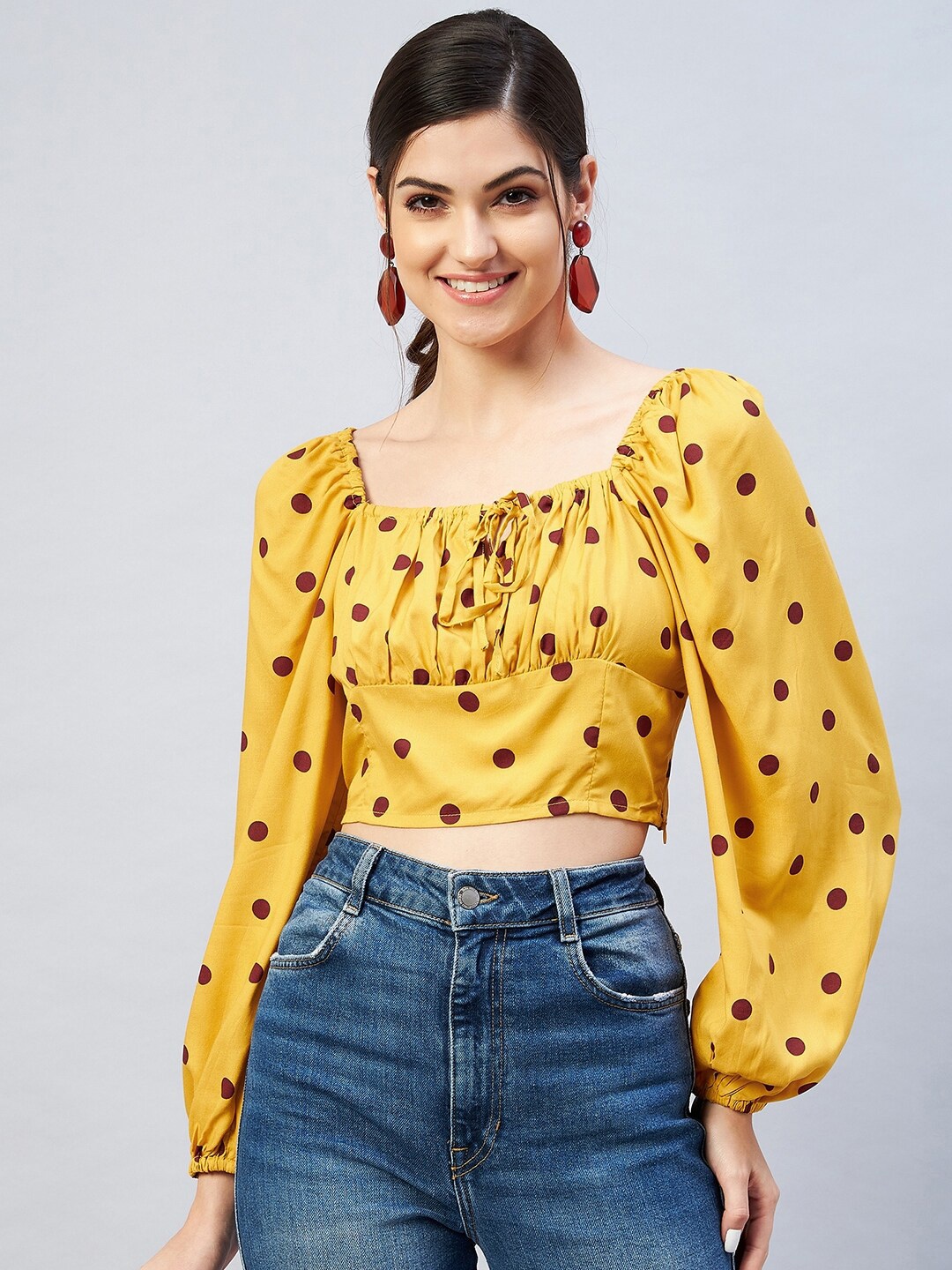 

RARE Mustard Yellow Printed Blouson Crop Top