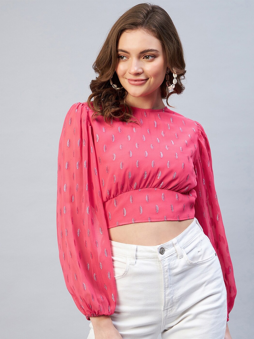 

RARE Pink Embellished Georgette Crop Top