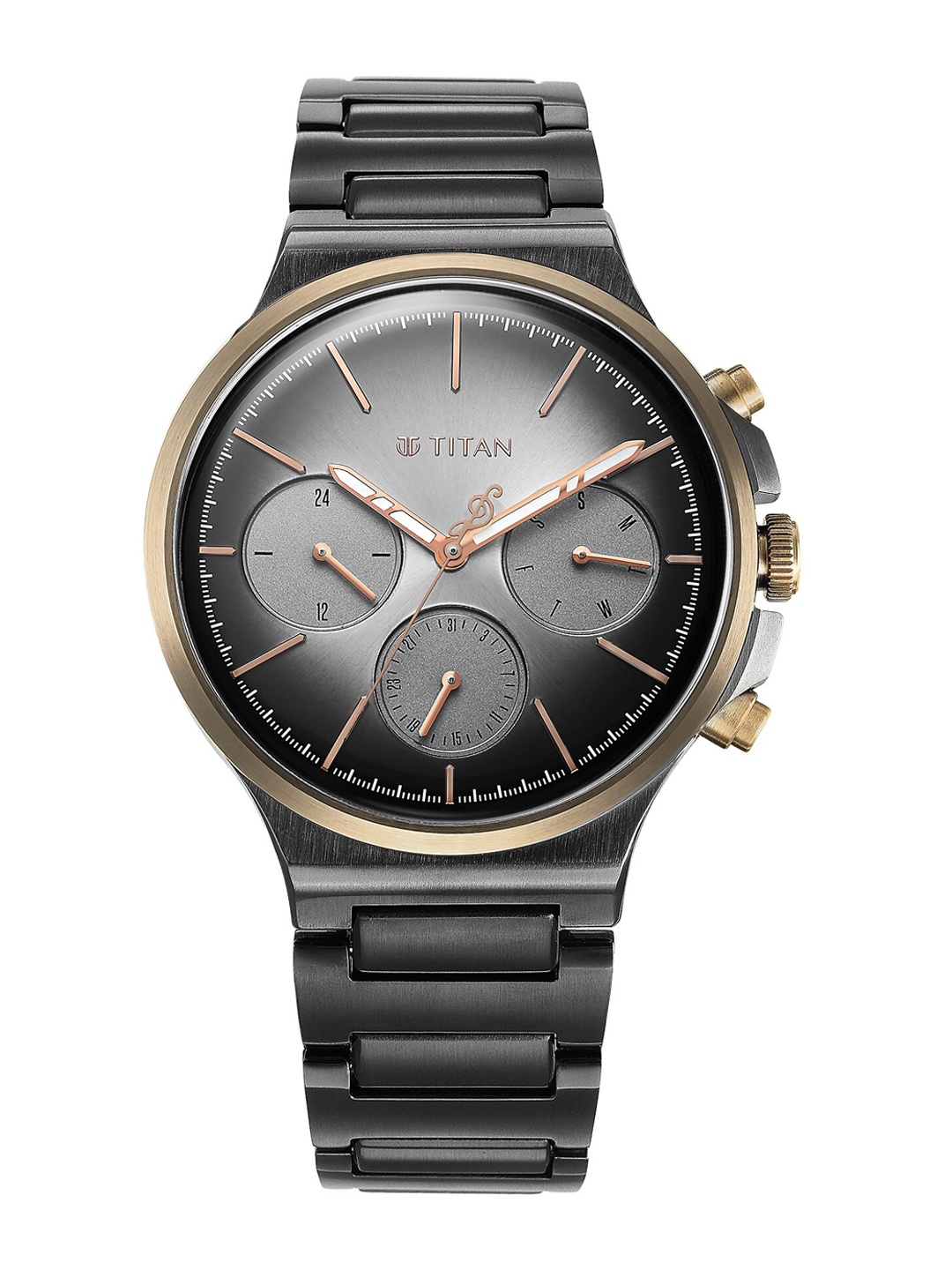

Titan Men Grey Dial & Black Stainless Steel Bracelet Style Straps Analogue Watch 1883KM01
