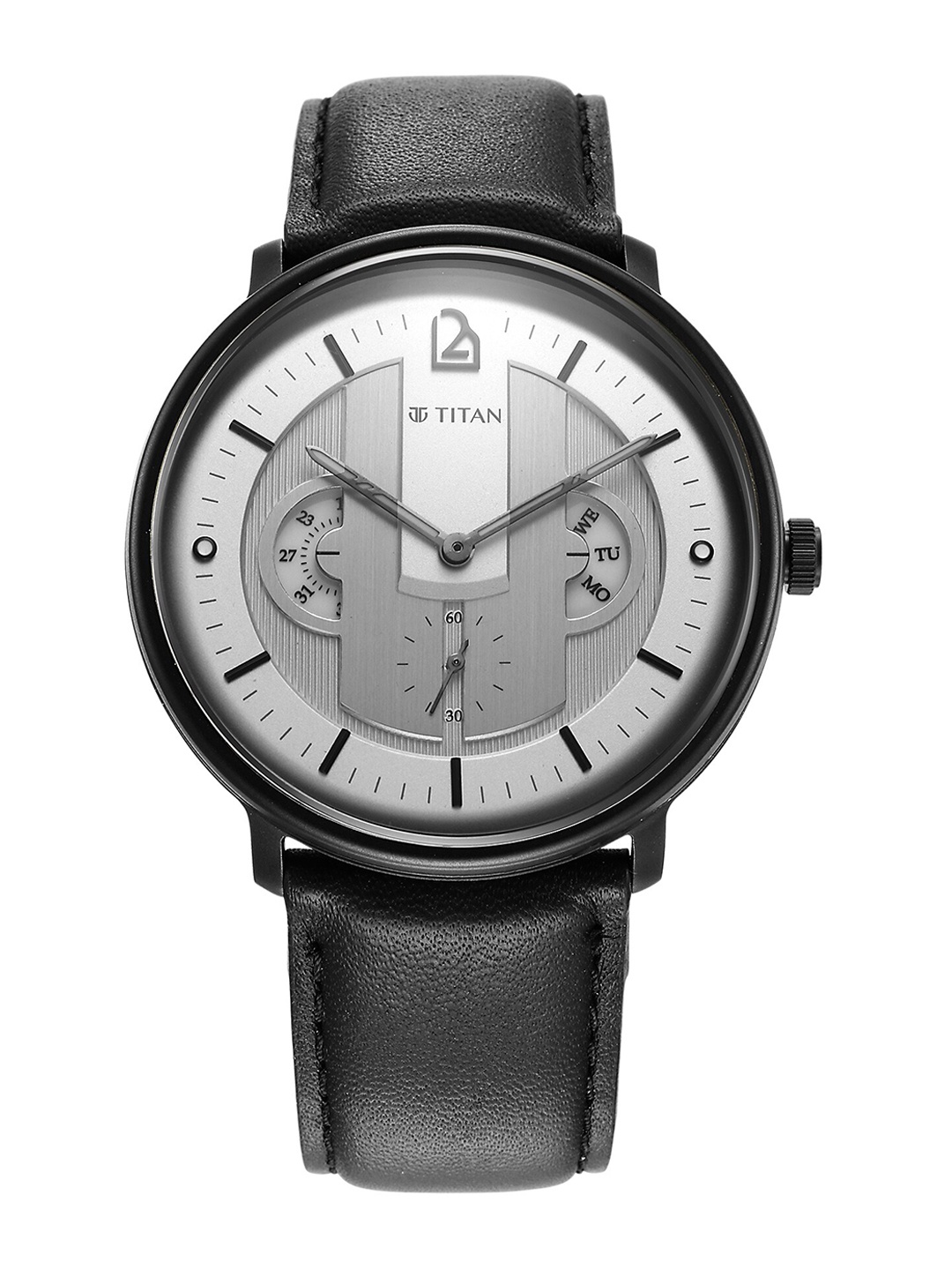 

Titan Men Silver-Toned Dial & Black Leather Straps Analogue Watch 1882NL01