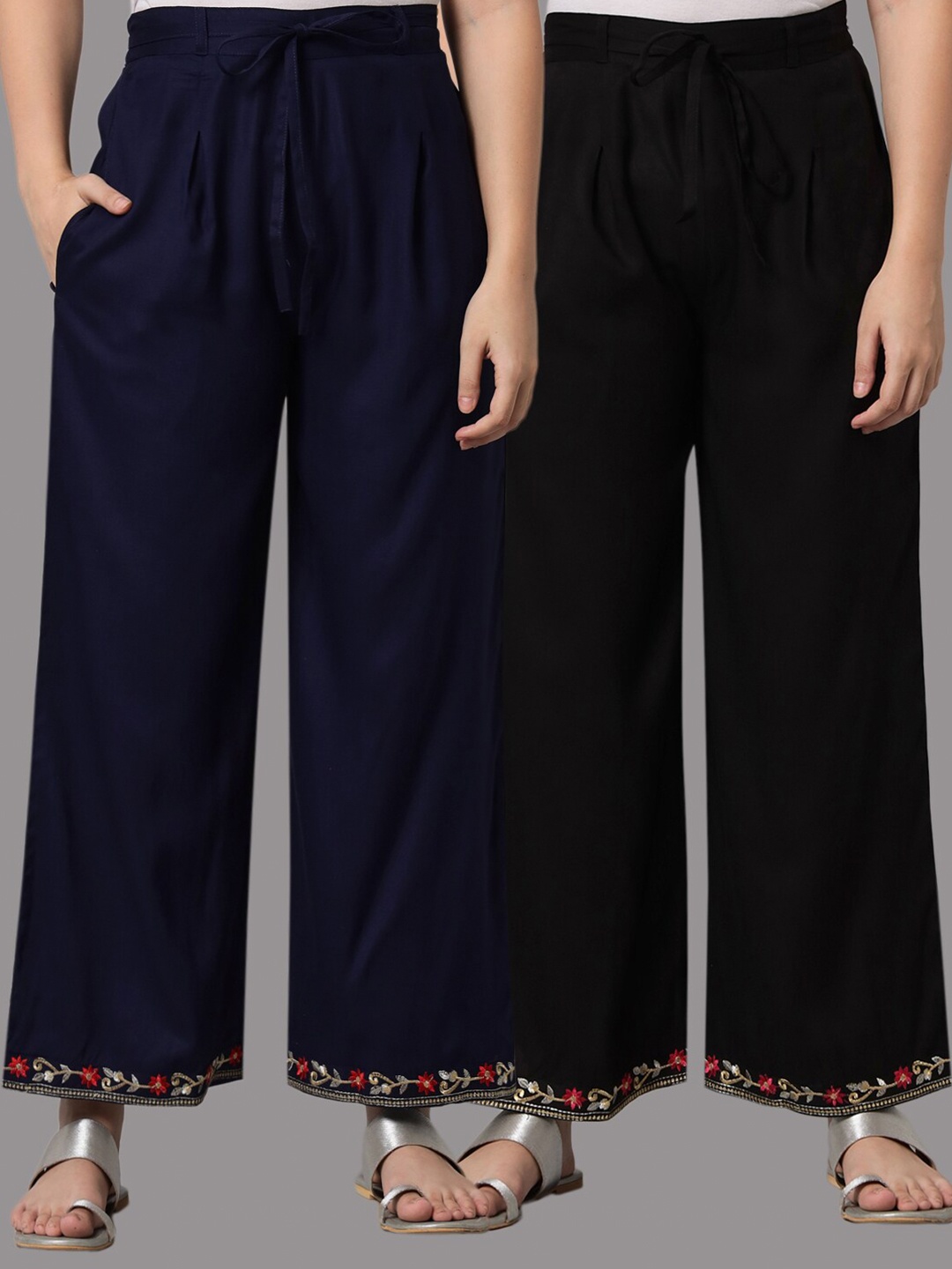 

Tulsattva Women Black & Red 2 Embroidered Palazzos