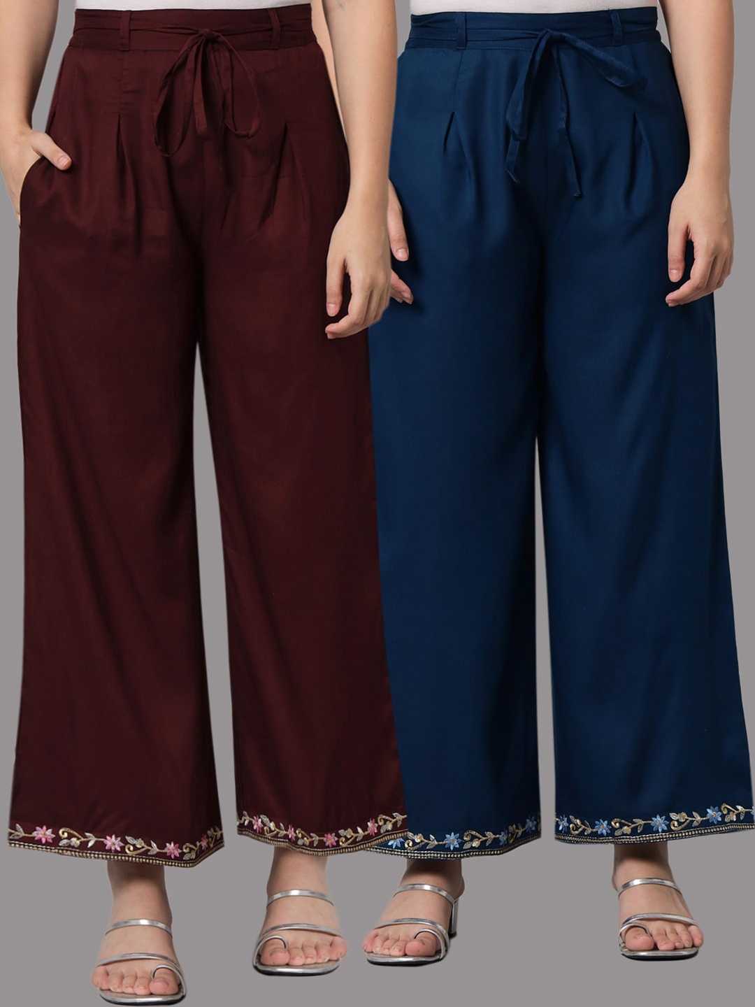 

Tulsattva Women Pack of 2 Solid Ethnic Palazzos, Teal