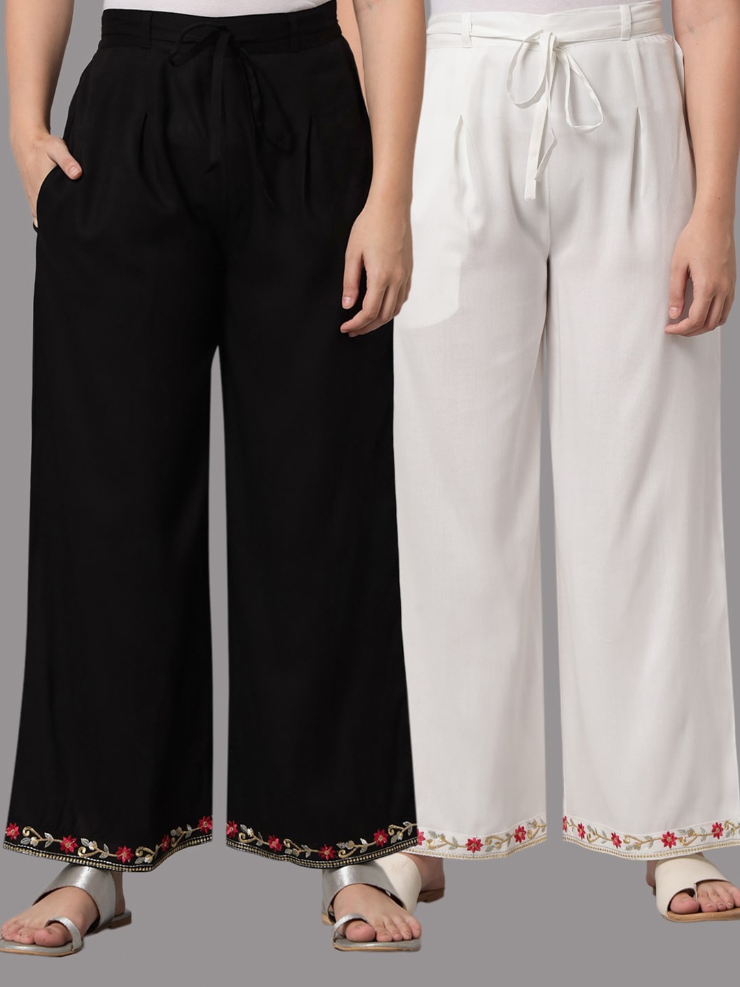 

Tulsattva Women Pack of 2 Black & White Solid Palazzos