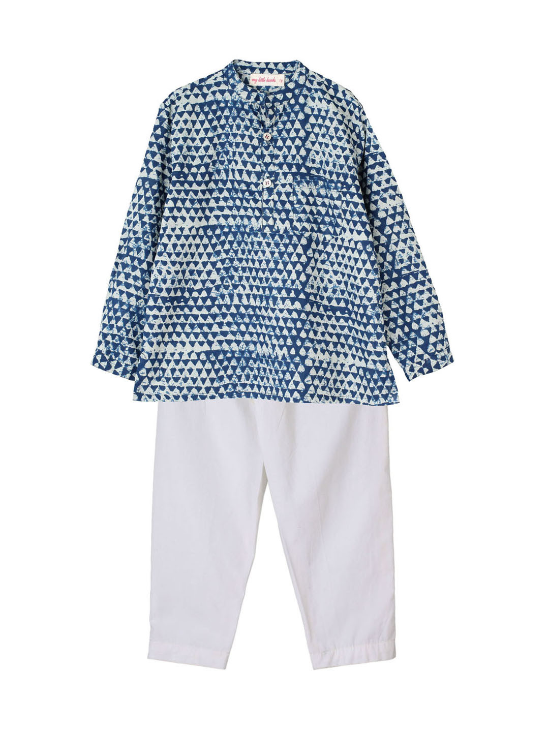 

My Little Lambs Boys Blue & White Printed Kurta with Pyjamas