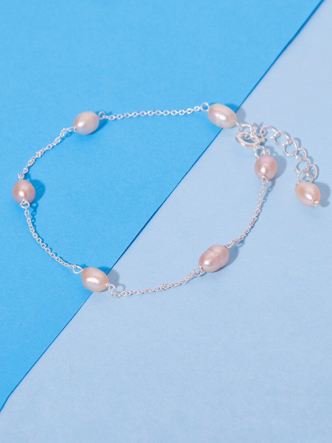 

GIVA Women 925 Sterling Silver Peach & Rhodium-Plated Pearls Link Bracelet