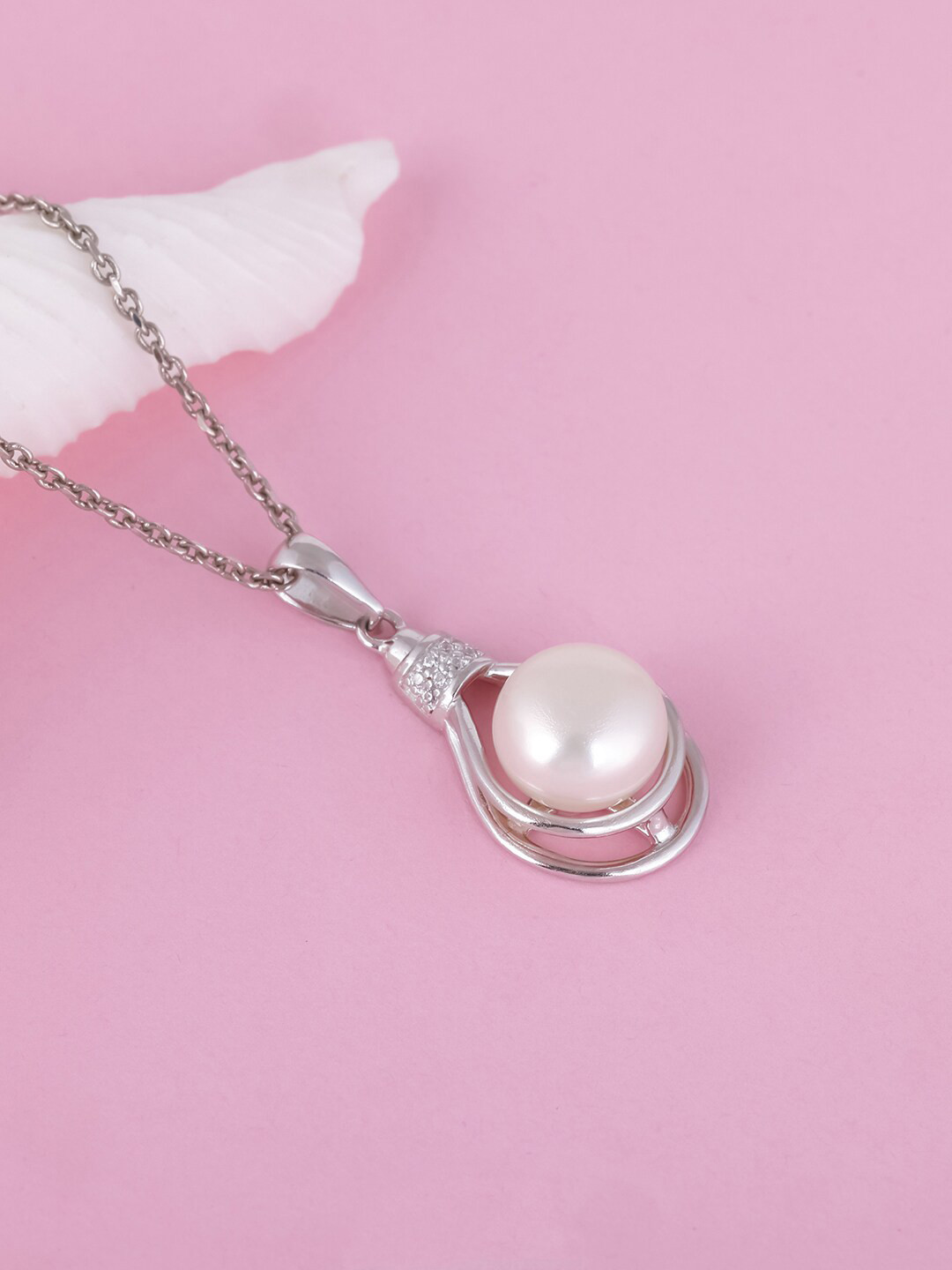

GIVA 925 Sterling Silver Rhodium-Plated White Pearl Beaded Pendant with Link Chain