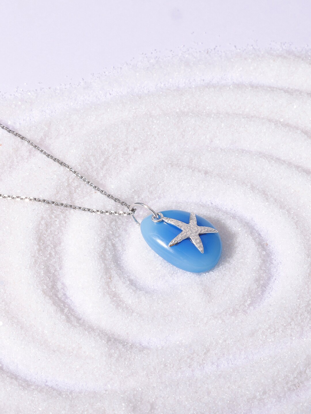 

GIVA 92.5 Sterling Silver & Blue Artificial Stone-Studded Starfish Design Pendant With Link Chain