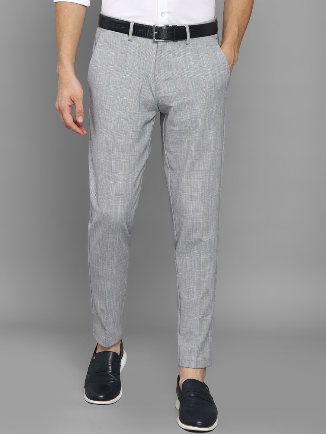 

Allen Solly Men Grey Checked Slim Fit Trousers