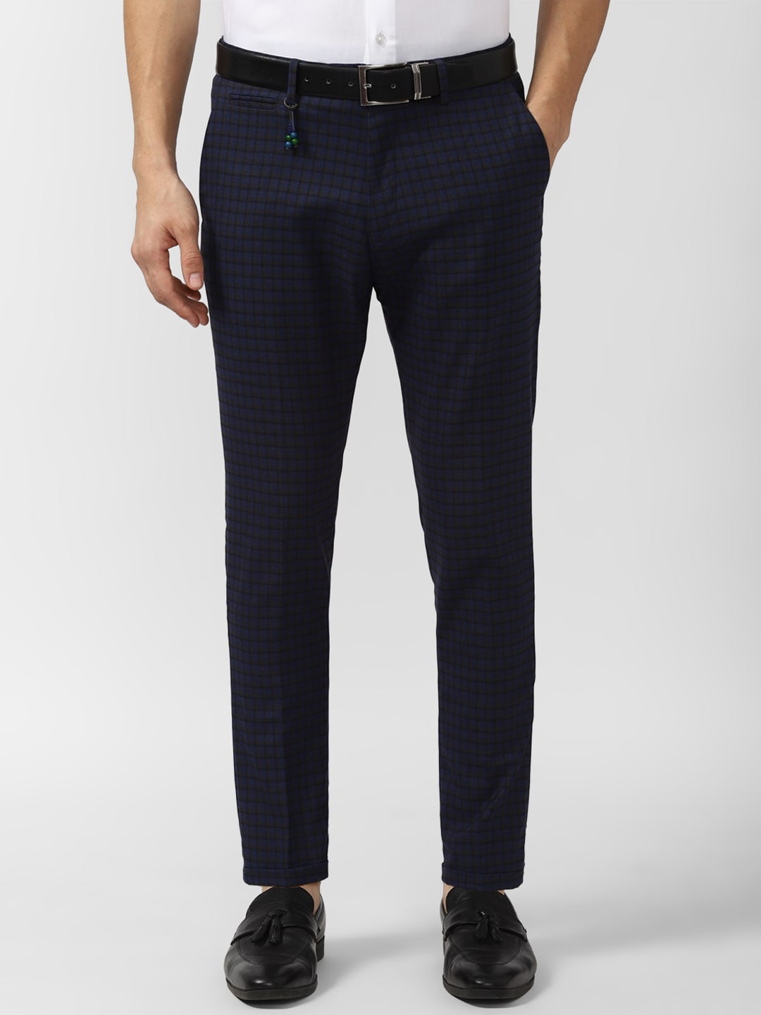 

Peter England Casuals Men Navy Blue Checked Slim Fit Trousers