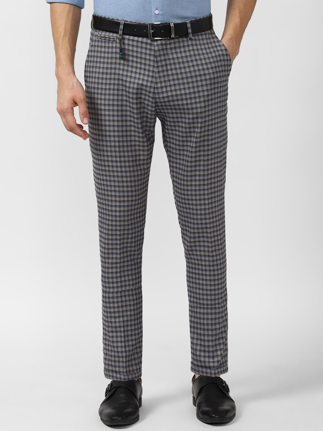 

Peter England Casuals Men Grey Checked Slim Fit Trousers