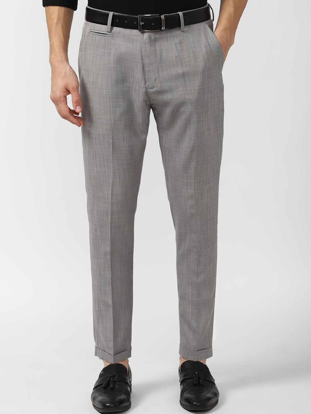 

Peter England Casuals Men Grey Checked Slim Fit Formal Trousers