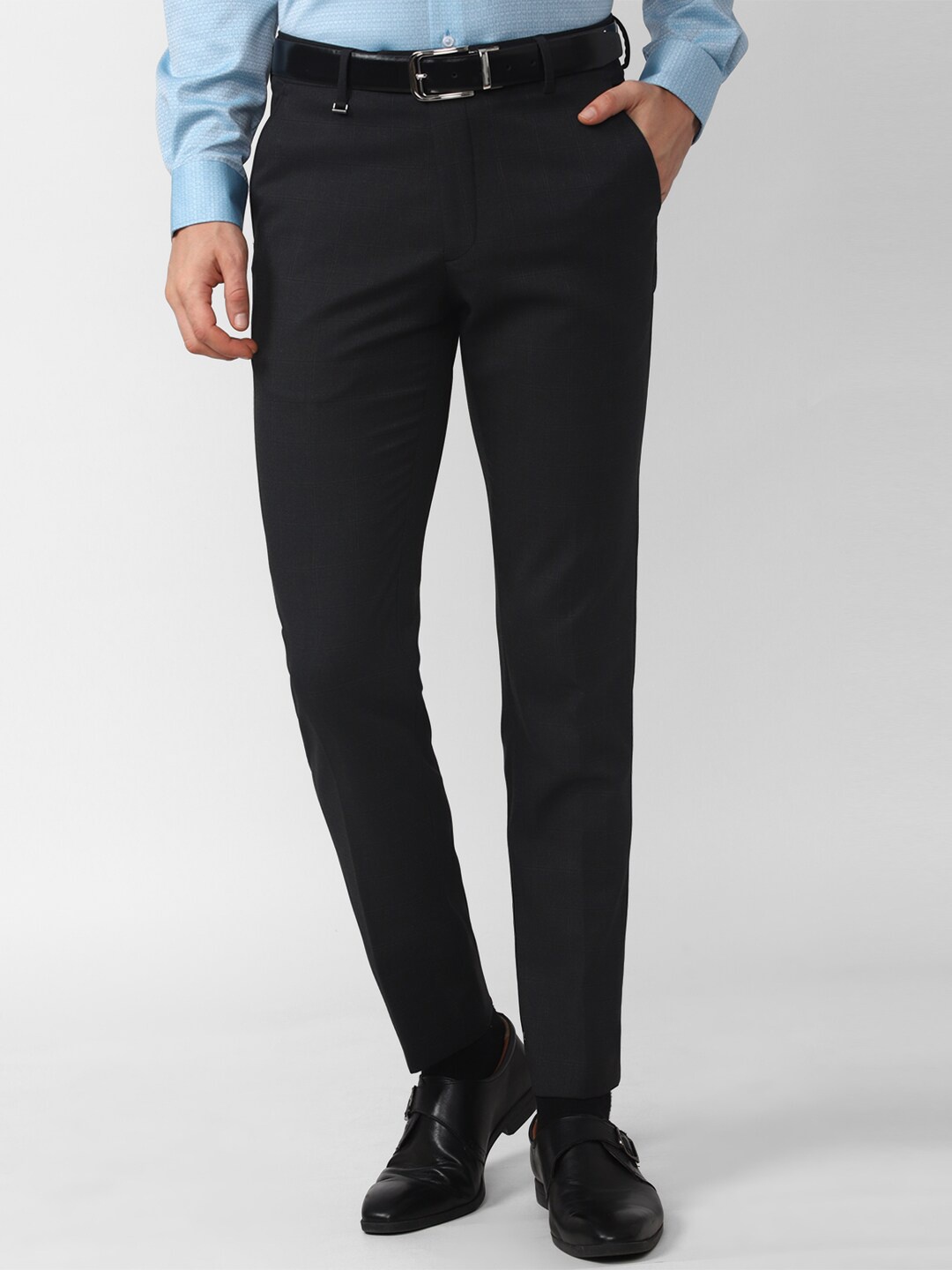 

Van Heusen Men Charcoal Checked Slim Fit Formal Trousers